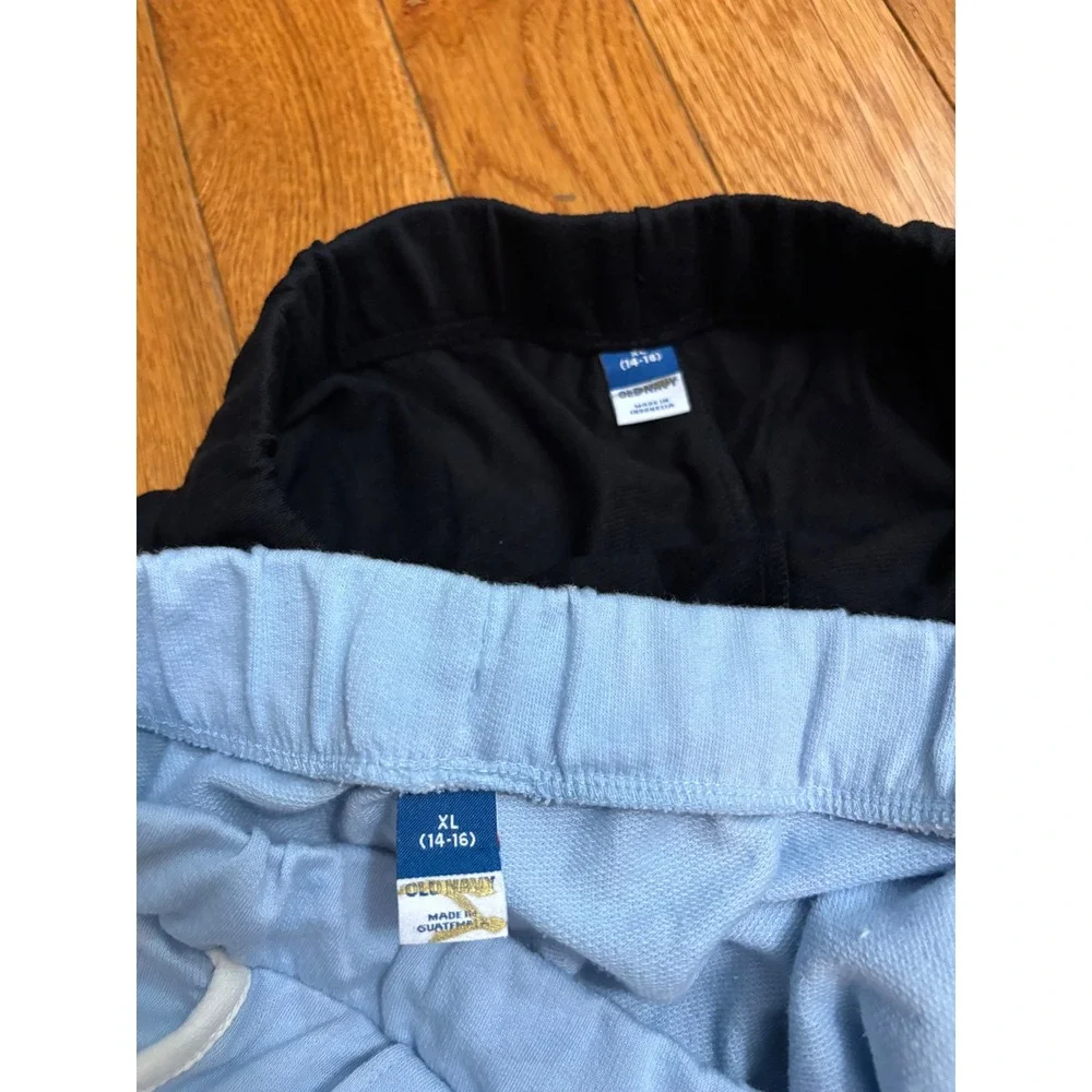 NWOT Old Navy Girls XL 14-16 Dolphin Shorts 2 Pack Blue Black Piping Drawstring